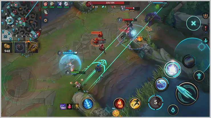 Gameplay van League of Legends met gevechtssituatie op het slagveld